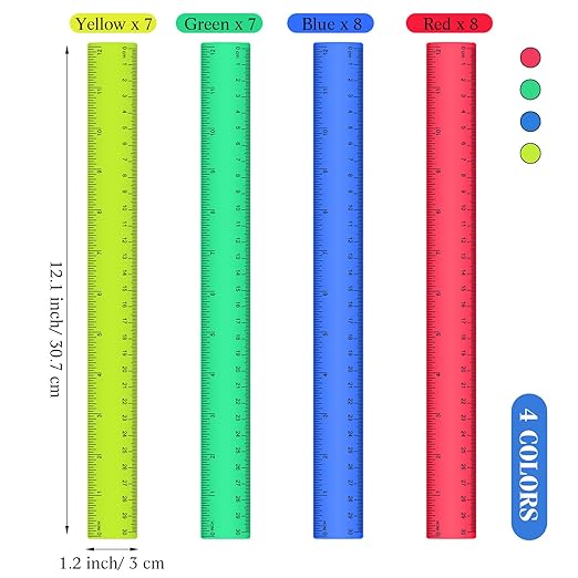 Zonon 30 Pcs 12 Inch Plastic Ruler Assorted Colors Ruler Bulk with Centimeters Millimeter and Inches Rulers First Day of School Gift for Kids School Classroom Office Supplies(Elegant Color,Plastic)-DeskLoop Office