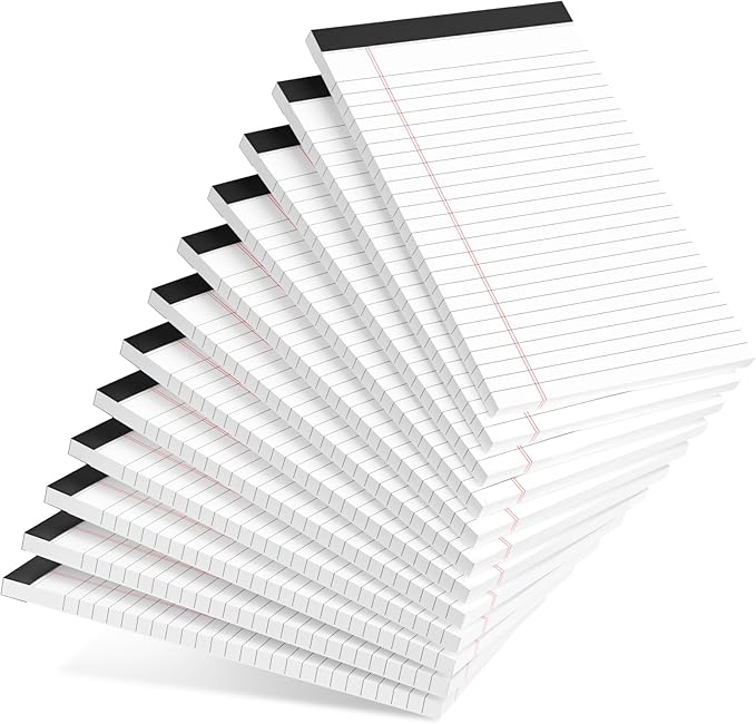 12pcs Small Note Pad 5x8 College Ruled White Legal Pads Paper Notepads 12 Pack Study Back Writing Pads 5 x 8 Legal Pads Perforated Narrow Ruled Pads of Paper White-DeskLoop Office