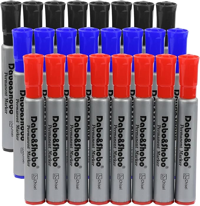 Dabo&Shobo Permanent Markers 24 Count, 3 Assorted Colors, Chisel Point Permanent Markers For Kids and Adult Coloring as Office, School Supplies-DeskLoop Office