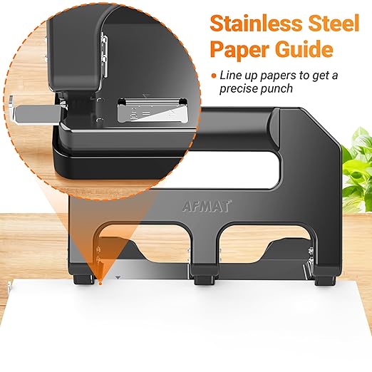 3 Hole Punch Heavy Duty, AFMAT 3 Hole Puncher for Binder, 10000+ Punching Times, 40-Sheet Three Hole Punch, Metal Hole Puncher 3 Ring, 50% Reduced Effort, Bulit-in S.S. Paper Guide, Gray-DeskLoop Office