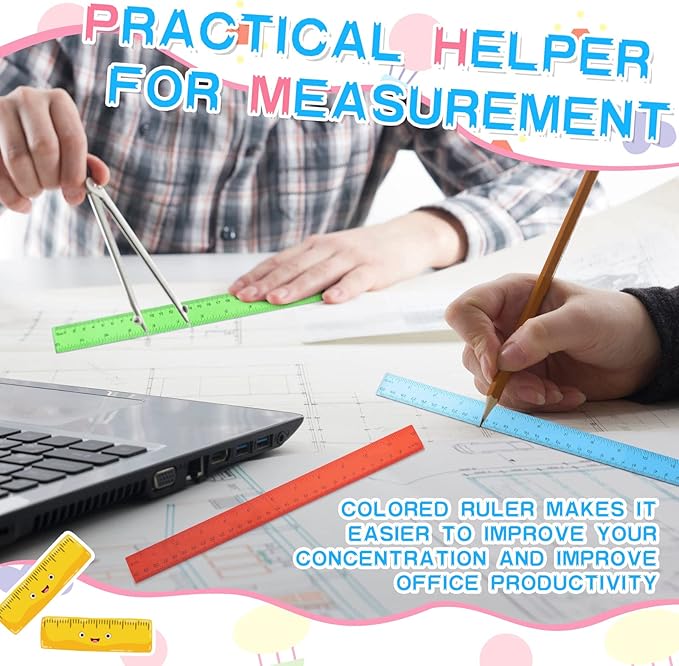 36 Pack Color Transparent Ruler Bulk 12 Inch Clear Plastic Rulers Kids Ruler with Centimeters and Inches Straight Measuring Drafting Tools for Classroom School Students Families Education-DeskLoop Office