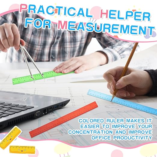 Zonon 30 Pcs 12 Inch Plastic Ruler Assorted Colors Ruler Bulk with Centimeters Millimeter and Inches Rulers First Day of School Gift for Kids School Classroom Office Supplies(Bright Color,Plastic)-DeskLoop Office