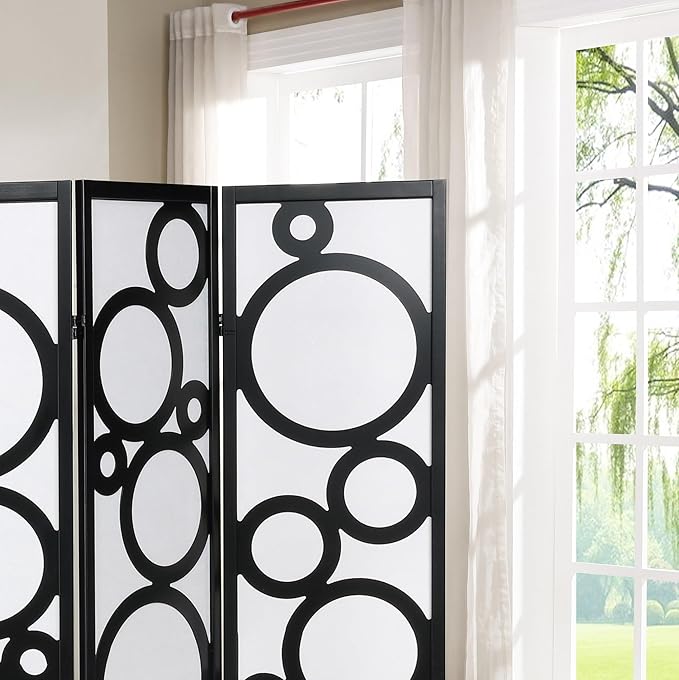 NicBex Room Divider 4 Panel Room Dividers with Circle Pattern Partition Room Dividers and Folding Privacy Screens Wall Divider for Home, Office, Room Separation,70" W x 1" D x 70" H, White+Black-DeskLoop Office