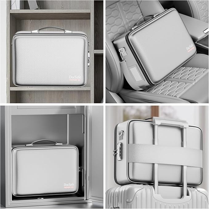 DocSafe Fireproof Document Box with Lock, Hard Case File Organizer with Accordion File Folder, Fireproof Water Resistant Safe Box Home Office Travel Storage for Important Documents Laptop Silver-DeskLoop Office