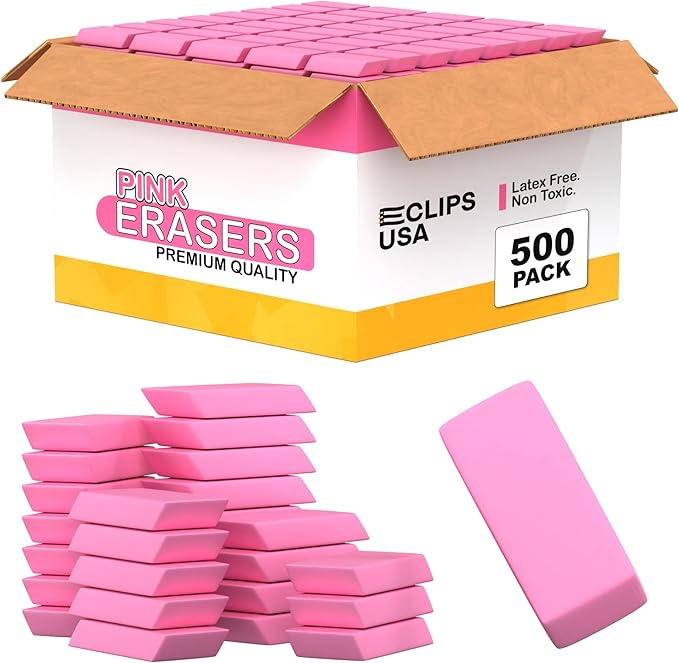 Erasers Bulk, 500 Pink Erasers for School, School Supplies for Kids-DeskLoop Office