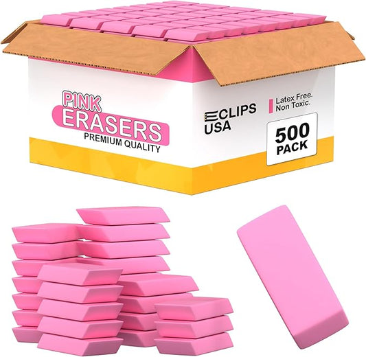 Erasers Bulk, 500 Pink Erasers for School, School Supplies for Kids-DeskLoop Office