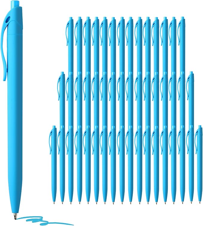 deegtran Pens Bulk, 50 Pack No Bleed Sky Blue Click Pen, Wholesale Retractable Ballpoint Pens, Pens Medium Point, Smooth Ink Pen, 1.0MM Sky Blue Ink-DeskLoop Office