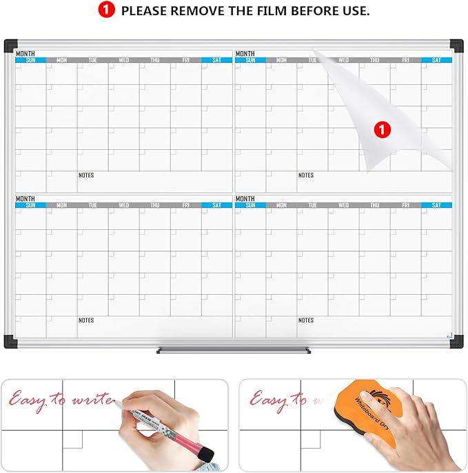 XBoard Magnetic Calendar Whiteboard 36" x 24", 4 Months Calendar Dry Erase Board, Silver Aluminium Framed White Board Planner for Home School Office Organization-DeskLoop Office