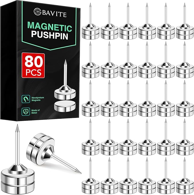 E BAVITE Magnetic Push Pins, 80 Sets Magnet Thumbtack for Wall Bulletin Board Strong Decorative Pushpins Clip for Map Picture Hanging Kit Poster Holder-DeskLoop Office