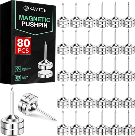 E BAVITE Magnetic Push Pins, 80 Sets Magnet Thumbtack for Wall Bulletin Board Strong Decorative Pushpins Clip for Map Picture Hanging Kit Poster Holder-DeskLoop Office
