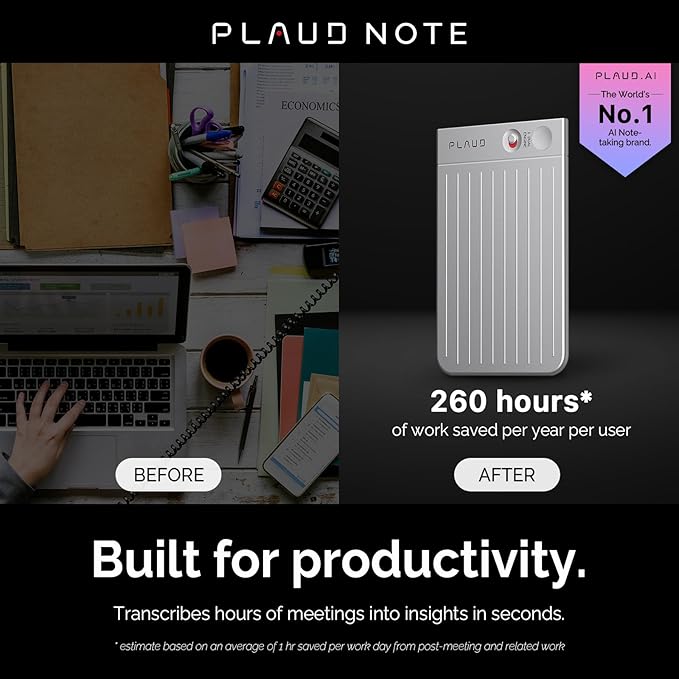 AI Voice Recorder, Note Voice Recorder w/Case, App Control, Transcribe & Summarize with AI Technology, Support 112 Languages, 64GB Memory, Audio Recorder for Lectures, Meetings, Calls, Silver