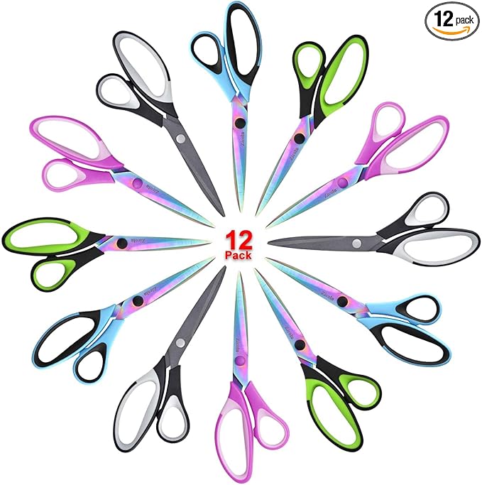 8.5" Scissors Bulk Set of 12-Pack, Sharp Scissors all Purpose Heavy Duty, Non-Stick and Titanium Coating Blade, Multipurpose Shears for Office Home School Sewing Fabric DIY Craft Supplies-DeskLoop Office