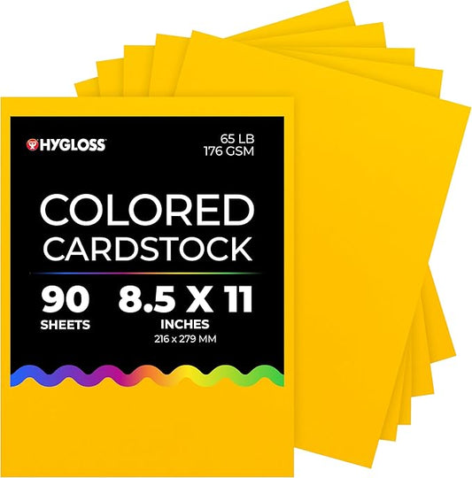 Hygloss Yellow Bright Colored Cardstock - 8.5x11-Inch, 90 Sheets, 65 lb/ 176 gsm, Fade-Resistant, Acid-Free Color Card Stock Paper-DeskLoop Office