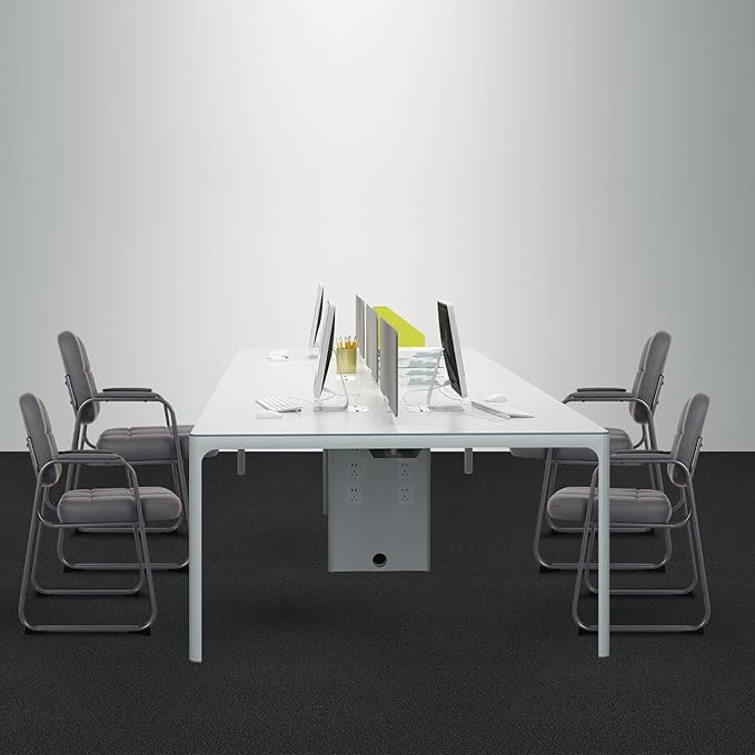 CLATINA Waiting Room Guest Chair with Bonded Leather Padded Arm Rest for Office Reception and Conference Desk Black with Sled Base Grey 8 Pack-DeskLoop Office