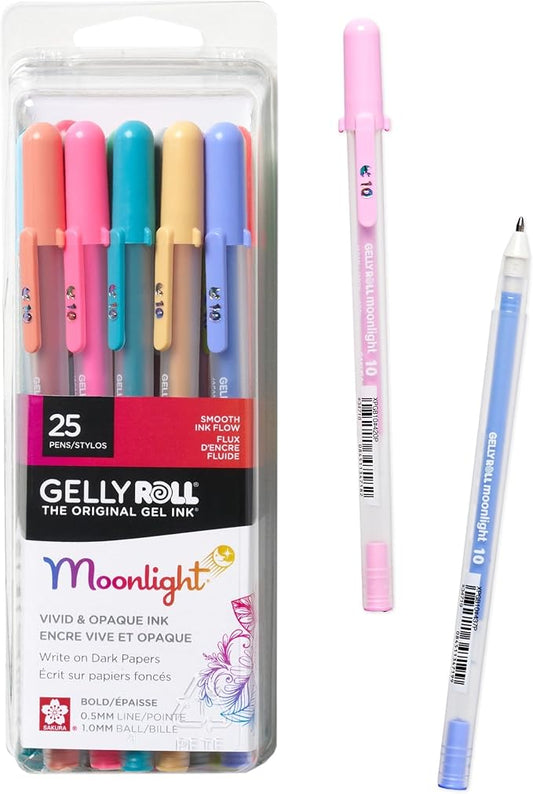SAKURA Gelly Roll Moonlight Size 10 Gel Pens - Bold Point Ink Pen for Journaling, Art, or Drawing - Assorted Colored Ink - Bold Line - 25 Pack-DeskLoop Office