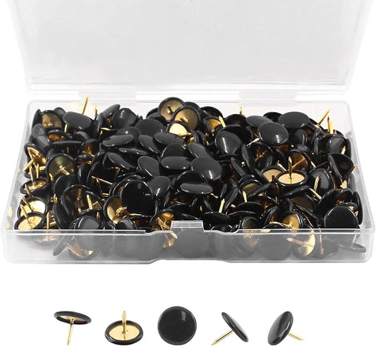 Piutouyar 300Pcs Black Decorative Flat Push Pin, Plastic Roundness Head Thumbtack, Black Thumb Tacks for Wall, Map, Cork Board, 3/8 Inch-DeskLoop Office