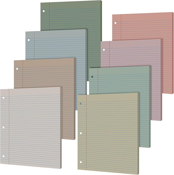 PerKoop 400 Sheets Colored Loose Leaf Paper 8.5" x 11" college ruled Lined 3 Hole Punched notebook Filler Paper for 3 Ring Binders Office School Supplies (Morandi Colors)-DeskLoop Office