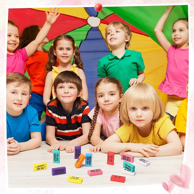 PerKoop 50 Pcs Inspirational Erasers Bulk Back to School Gifts Colorful Motivational Pencil Erasers for Kids First Day of School Favors for Students Teachers Classroom Office Supplies-DeskLoop Office