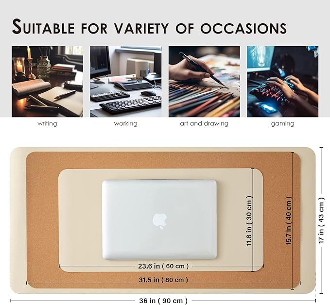 Compact Cork Desk Mat - Small Dual-Sided Desk Pad for Office and Home - Desk Organization and Accessories - Ideal for Large Mouse Pad and Small Desk Mats on Top of Desks(Beige,23.6"x 11.8")-DeskLoop Office