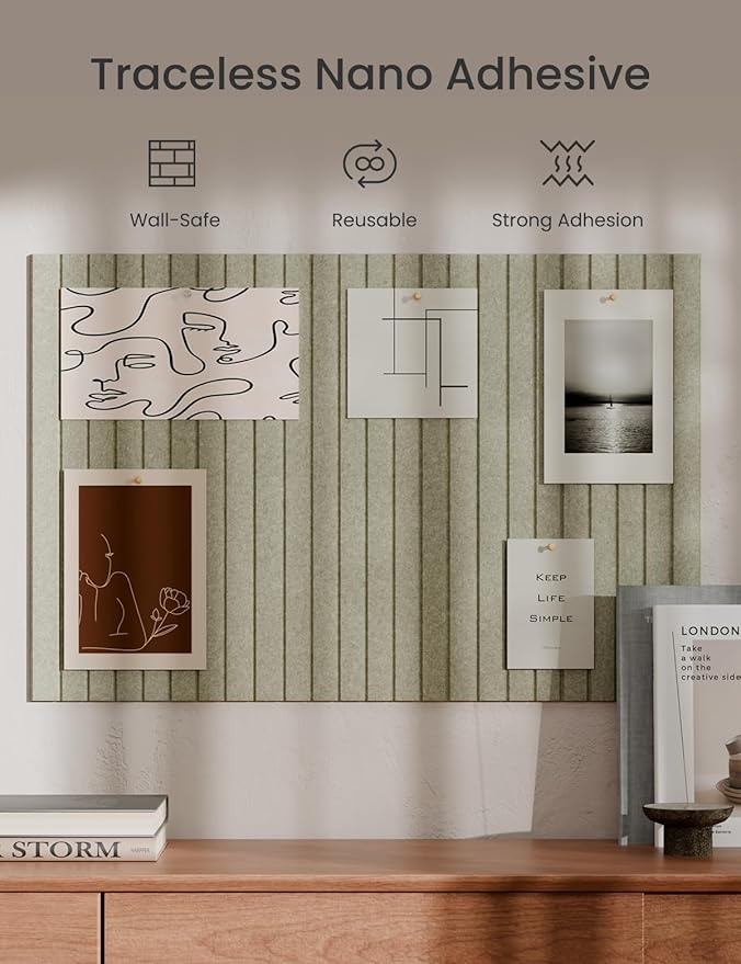 Bumusty Large Cork Board Alternative-36 x24 Felt Bulletin Board Tiles, with 30 Pushpins, 40 Adhesive Tabs, 6-Pack Slat Wall Paneling, Cork Boards for Office Push Pin Board Felt Board-Sage-DeskLoop Office