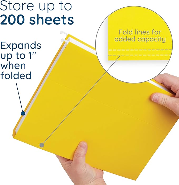 Blue Summit Supplies Hanging File Folders, 25 Reinforced Hang Folders, Designed for Home and Office Color Coded File Organization, Letter Size, Yellow, 25 Pack-DeskLoop Office