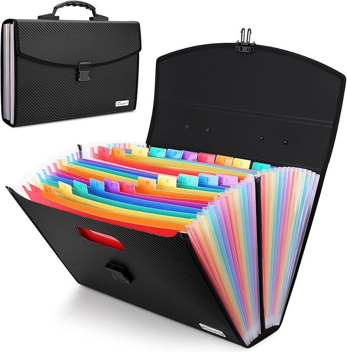 Uquelic 26 Pockets Expanding File Folder - Accordion Savor Document Organizer Folio Upgraded Durable Buckle, Base with Ergonomic Portable Handle/Large Legal Size Expandable File Organizer-DeskLoop Office