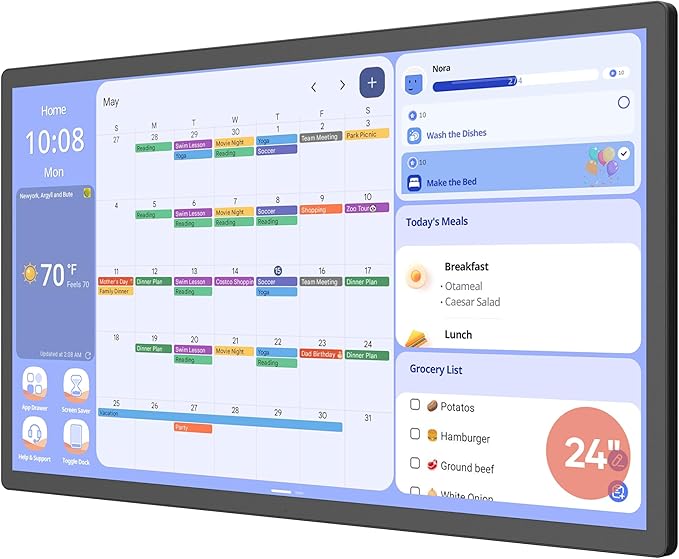 Cozyla Digital Calendar+ 2: 24 inch Wall Planner Touch Screen Chore Chart Customize Dashboard Smart Electronic Calendar for Family Schedules Meal Planner Support Any Google Play App Wall Mount Black-DeskLoop Office