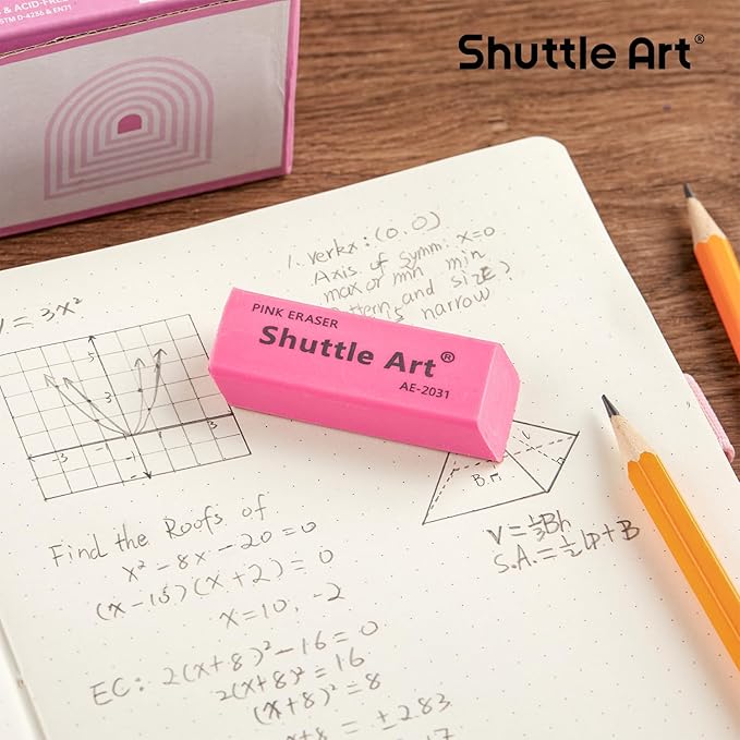 Shuttle Art Pink Erasers, 200 Pack Bulk for School, Office, Latex-Free Soft Erasers for Kids, Teachers as School Supplies-DeskLoop Office
