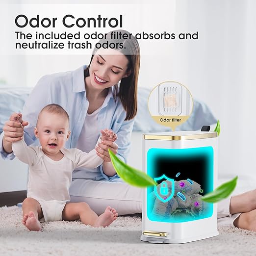 CEROELDA Small Bathroom Trash Can with Lid Soft Close-5L/1.3 Gal Slim Garbage Can-Metal Step Wastebasket-Rectangle Narrow Waste Bin for Office, Bedroom, Toilet, Live Room-White-DeskLoop Office