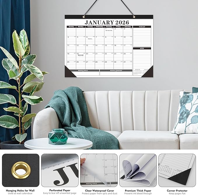 Tcamp Desk Calendar 2025-2026 from July 2025 to December 2026, Large 17" x 12" Wall Calendar with Julian Dates, 18 Months Desk Planner for Home School Office Desktop, Christmas Gifts-DeskLoop Office