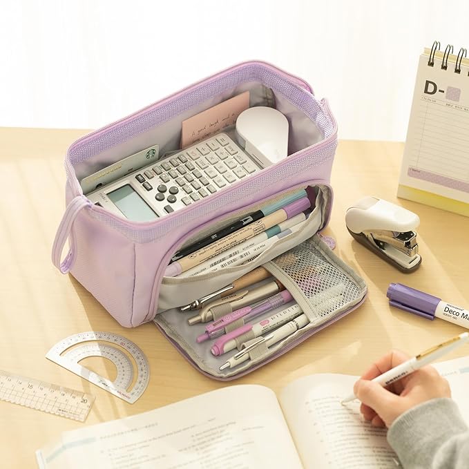 HVOMO Pencil Case Large Capacity Pencil Pouch Handheld Pen Bag Cosmetic Gift for Office School Teen Girl Boy Men Women Adult (Purple)-DeskLoop Office