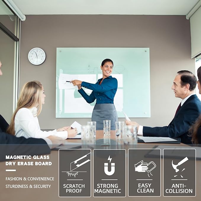 Glass Magnetic White Board - 48 x36 Inches Frameless Dry Erase Whiteboard for Wall, Writing Board for Meeting, Wall Mounted Glass Board for Office and Schools-DeskLoop Office