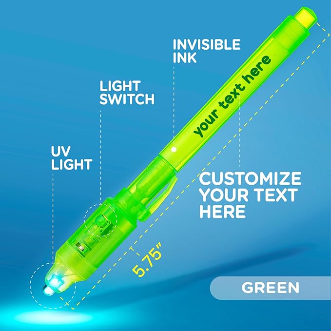 Personalized Invisible Disappearing Ink Pen Marker Pack, Custom Secret Spy Message Writer with UV Light, Fun for Kids Party Favors Gifts and Stock Stuffers, 24 Pack, Green-DeskLoop Office