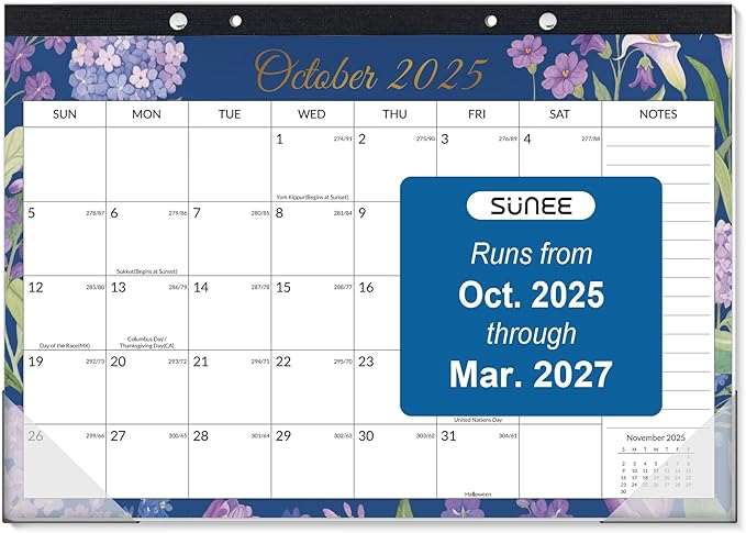 SUNEE Desk Calendar 2025-2026 - 18 Month Calendar Oct 2025 - Mar 2027, 17" x 12" Desktop Calendar with Notes, for Planning, Organizing in Family, School or Office - Colorful Floral 2026 Calendar-DeskLoop Office