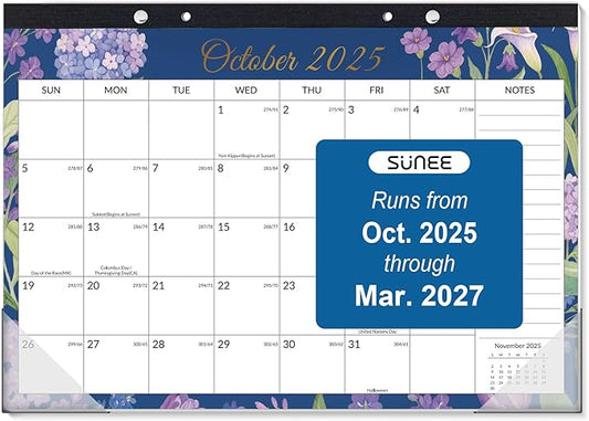 SUNEE Desk Calendar 2025-2026 - 18 Month Calendar Oct 2025 - Mar 2027, 17" x 12" Desktop Calendar with Notes, for Planning, Organizing in Family, School or Office - Colorful Floral 2026 Calendar-DeskLoop Office