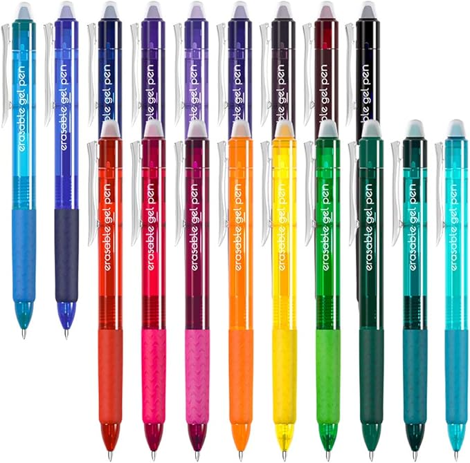 Vanstek 18 Colors Retractable Erasable Gel Pens Clicker, Fine Point(0.7), Make Mistakes Disappear, Premium Comfort Grip for Drawing Writing Planner and Crossword Puzzles-DeskLoop Office