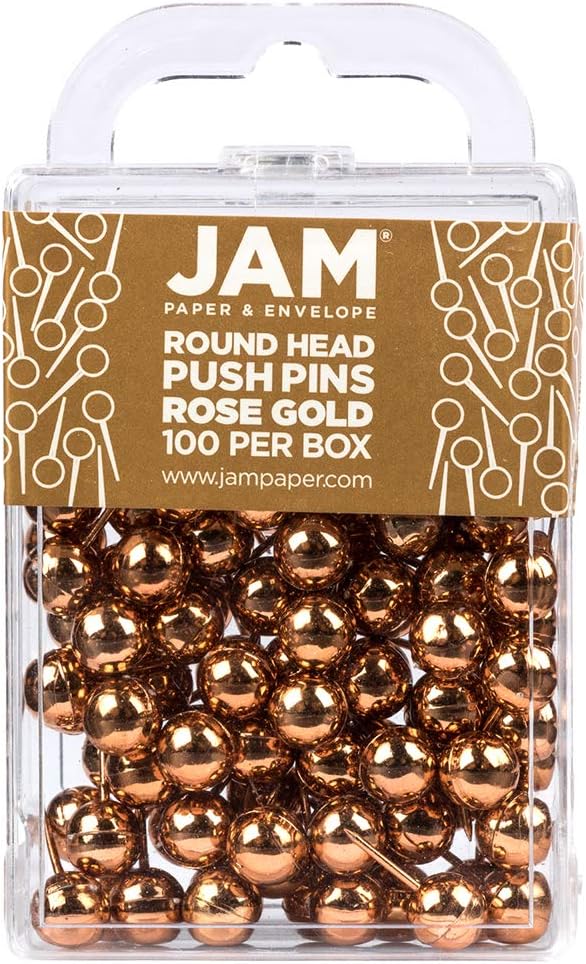 JAM PAPER Colorful Push Pins - Round Head Map Thumb Tacks - Rose Gold Pushpins - 100/Pack-DeskLoop Office