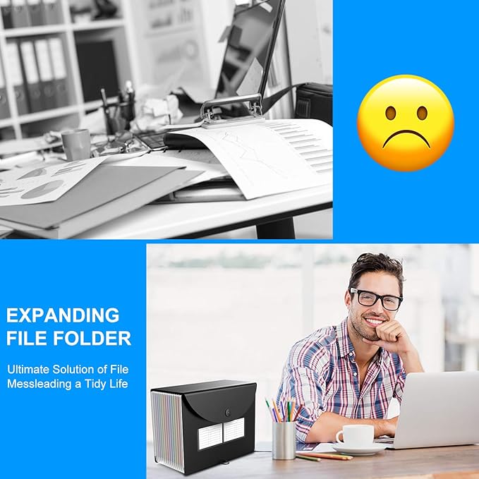 Accordion File Folder, 12 Pocket Expanding Desktop File Keeper with Labels, Portable Monthly Bill Receipt Document Storage Organizer, Letter/A4 Size-DeskLoop Office