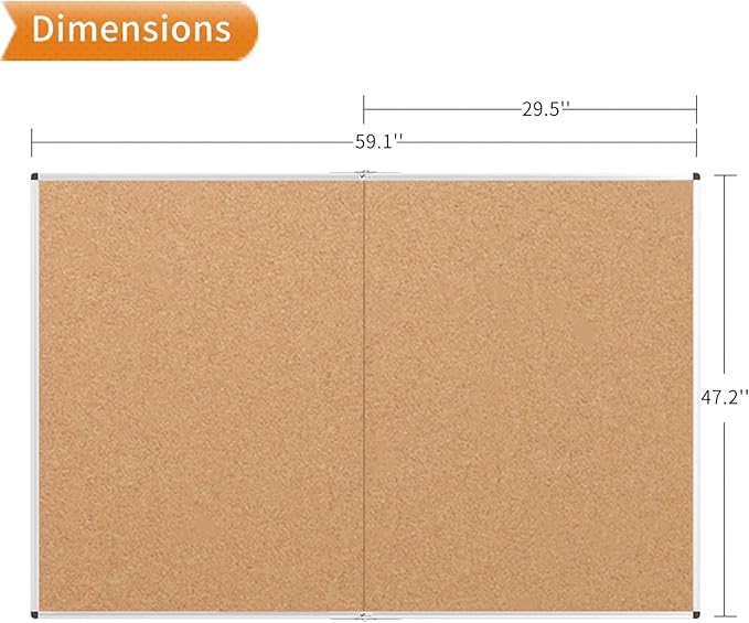 VIZ-PRO 60" x 48" Large Cork Bulletin Board, Foldable & Wall-Mounted Notice Pin Board with Silver Aluminum Frame, for School Home Office - 5' x 4' Corkboard-DeskLoop Office