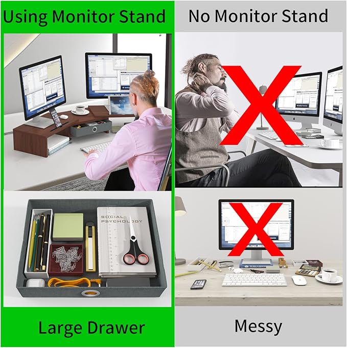 WESTREE Dual Monitor Stand Riser with Drawer - Adjustable Length and Angle, 2 Phone Hold, Desktop Organizer for Computer/Laptop/PC/Printer-DeskLoop Office