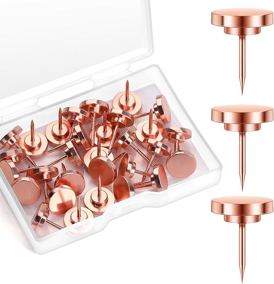 30 Pieces Rose Gold Thumb Tacks, Rose Gold Push Pins, Metal Push Pins for Wall, Wall Tacks, Wall Pins, Push Pins for Bulletin Board, Picture Hanging Nails, Picture Hanging Hooks-DeskLoop Office