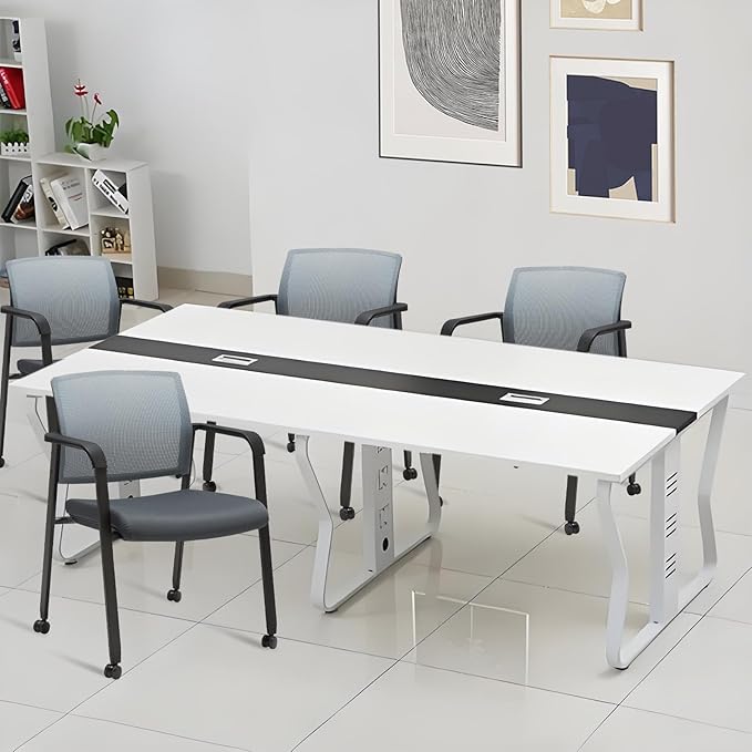 CLATINA Mesh Back Stacking Arm Chairs with Upholstered Fabric Seat and Ergonomic Lumbar Support for Office School Church Guest Reception (WithWheels Gray- 2 Pack)-DeskLoop Office