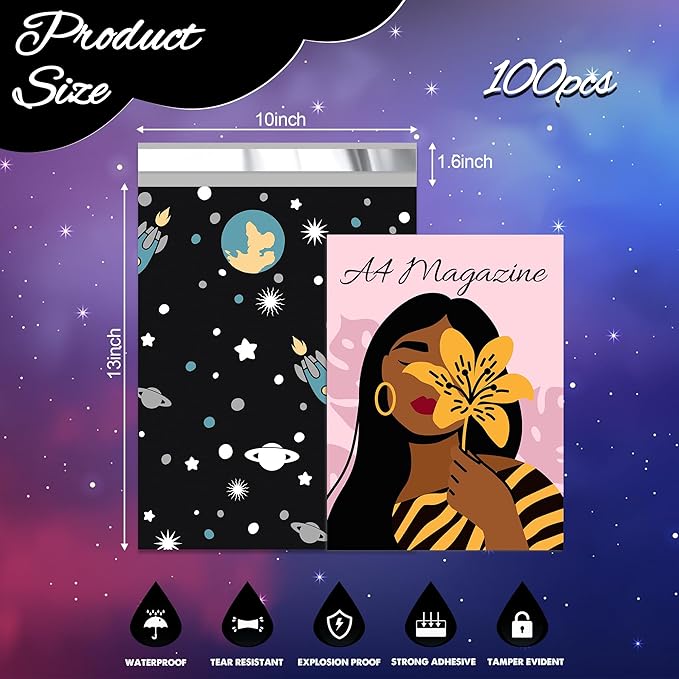 Planets Poly Mailer 10x13 Inch 100 Pcs, Waterproof Shipping Bags for Clothing, Tear-Resistant Mailier Bags, Strong Mailing Bags with Self-Seal-DeskLoop Office