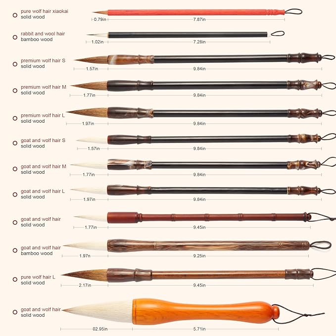 Corciosy 12 Pieces Chinese Calligraphy Brush Set - Premium Painting Writing Watercolor Sumi Brushes Set Kanji Japanese Drawing Art Brushes with Roll-up Brush Holder-DeskLoop Office