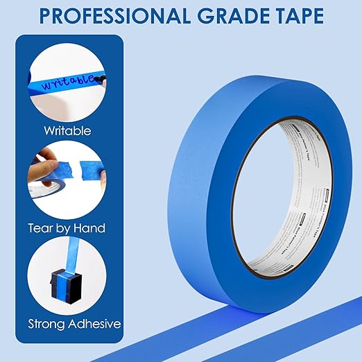 48 Rolls Blue Painters Tape Bulk 1 Inch, Paint Tape 0.94In× 55 Yards, Upgrade Masking Painter's Tape for Walls Painting Car Crafts Home UV Resistant, Total 2640 Yards-DeskLoop Office