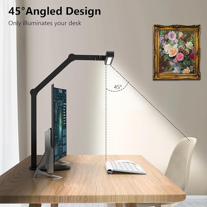 Micomlan Architect Desk Lamp with Atmosphere Lighting, Adjustable Led Desk Light for Home Office with Base, 24W Bright Auto Dimming Table Light with Rotatable Swing Arm for Workbench Computer-DeskLoop Office