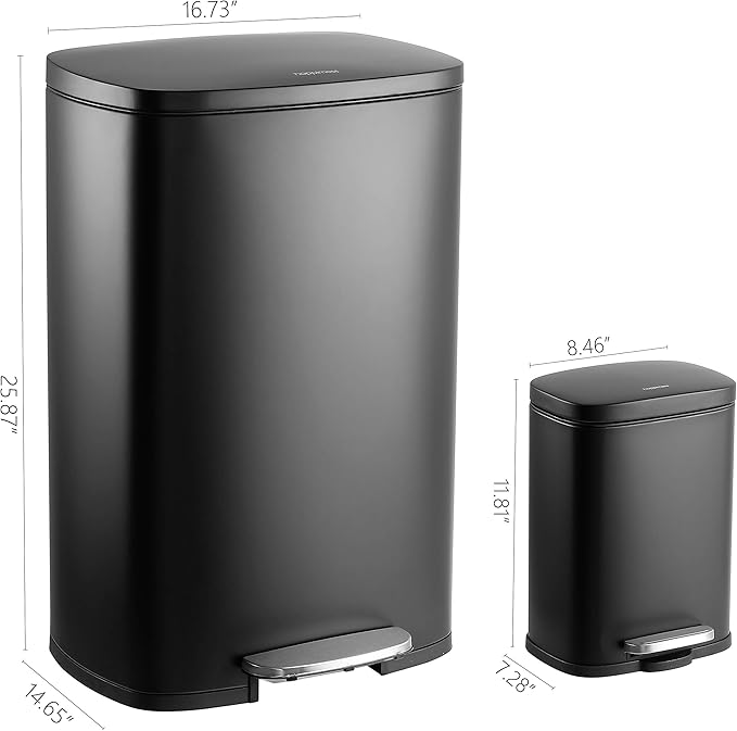 happimess HPM1006B Connor Rectangular 13-Gallon Garbage Can with Soft-Close Lid and Free Mini Garbage Can, Black-DeskLoop Office