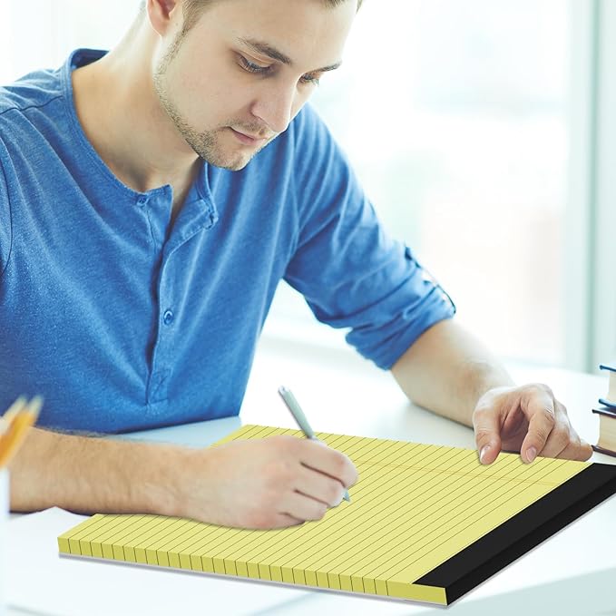 AILZFEI 300 Sheets Light Yellow Legal Pads 8.5 x 11.75 Wide Ruled Paper 6-Pack Note Pad 50 Sheets per Notepad Perforated Writing Pad Durable Sturdy Back 8x11 Pads of Paper-DeskLoop Office