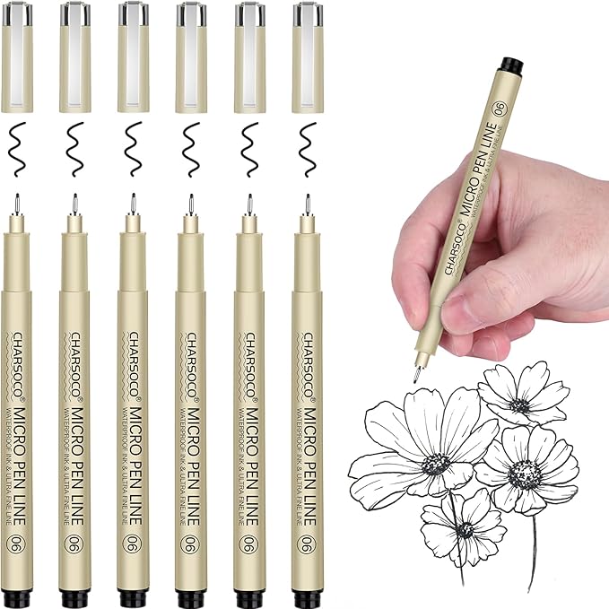06 Micro Pen, Black Fine Point Pen with Waterproof Archival Ink, 0.5mm Fineliner Ink Pens for Artist Illustration, Sketching, Anime, Manga, Technical Drawing and Scrapbooking-DeskLoop Office