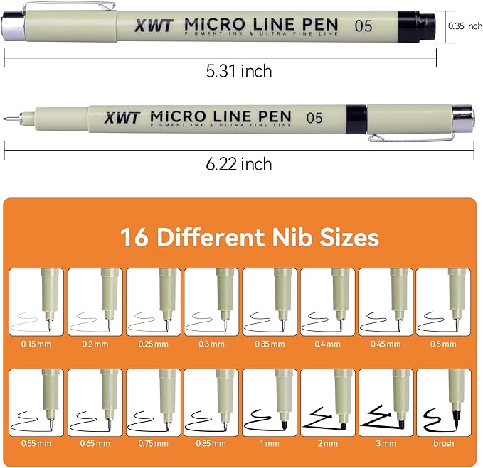 16pcs Fineliner Micro Drawing Art Pens, Black Waterproof Pigment Ink Set for Artists, Sketching, Manga, Watercolor, Calligraphy, and Detail Outlining Archival Quality Inking Markers-DeskLoop Office